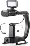 Stabilisateur Portable Et Lumières Led Vidéo Pour Skateboard Dji Osmo Iphone 15 14, Poignée Et Micro Stéréo Intégré Pour Smartphone Gopro Canon Alpha Rx0 Dslr Caméra Caméscope (Micrig+Pl30)