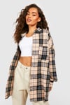 Womens Oversized Checked Shirt - Beige - 16, Beige