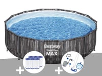 Kit piscine tubulaire ronde Bestway Steel Pro Max décor bois, 4,27 x 1,07 m + 6 cartouches de filtration + Kit d'entretien Deluxe