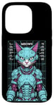 Coque pour iPhone 14 Pro Cyberpunk Chat Robot Android Cyborg Futuriste Feline Kitty