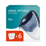 Aqua Optima Oria Carafe Filtrante et 6 Cartouches Filtrantes Evolve+ 30 Jours, Capacité 2,8 litres, Pour la Réduction des Microplastiques, du Chlore, du Calcaire et des Impuretés, Bleu