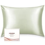 Adubor Silk Pillowcase - 100% Pure Mulberry Silk, 23 Momme 6A Grade Fibers, 900 Thread Count, Silk Pillow Cases for Hair and Skin Health, with Hidden Zipper (Queen 20''x30'', Pea Green, 1PC)