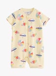 Lindex Baby Organic Cotton Parasol Print Romper Bodysuit, Light Dusty Yellow