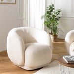 LEOPOLD - Fauteuil arrondi en tissu bouclette écru