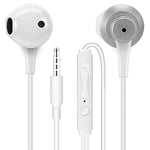 MAS CARNEY WH5 White Wired Earbuds with Microphone, Compatible with 3.5mm Headphone Jacks such as MP3/MP4 Players, iPad, iPod, Huawei, Samsung Galaxy S6/S7/S8, Computers and Laptops