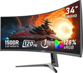 Écran PC Ultra Large 34 Pouces 1500R incurvé 120Hz Gaming Computer Moniteur,21:9 UWQHD(3440x1440),128% sRGB,FreeSync,HDR,178 ° Angle Vue,DisplayPort¿HDMI,VESA 75 * 75MM-Noir