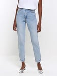 River Island High Rise Sculpt Mom Jeans - Light Denim, Blue, Size 6, Inside Leg Short, Women