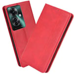 XINNI Housse pour Telephone Oppo Reno 11 F 5G Etui, PU/TPU Retourner Cuir Coque Magnétique Portefeuille, Rouge