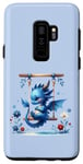 Coque pour Galaxy S9+ Dragon ludique se balançant dans le jardin sur fond bleu.