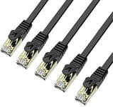 CAT 7 RJ45 Cable Reseau Plat | Câble Ethernet LAN à 10 Go/s de vitesse (1m x 5 piéces, Noir)