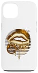 iPhone 13 Gold Dripping Biting Lips Faux Lipstick Effect 80s Gift Case