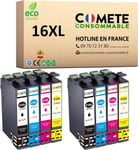 Marque française - 16XL - 8 Cartouches d'encre Compatibles avec Epson 16 XL T1631 Stylo Plume - pour Cartouche Epson WF 2510 Epson Workforce WF 2010 2520 (Noir et Couleur)