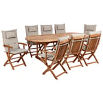 Ensemble de Jardin en Bois d'Acacia 8 Places Table et Chaises Pliantes avec Cou