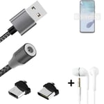 Magnetic charging cable + earphones for Motorola Moto G53 5G + USB type C a. Mic