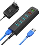 Hub USB 3.0, Hub USB 3.0 Alimenté, 6-en-1 Port USB Multiple pour PC, Ultra Transfert Ultra Rapide 5Gb/s