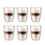 Bodum PILATUS Glass Set (Double-Walled, Isolated, Dishwasher Safe, 0.25 L/8 oz) - Pack of 6, Transparent