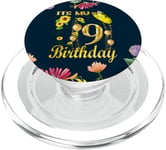 Its My 9th Birthday 9 Year Old Girl Sunflower Butterfly PopSockets PopGrip for MagSafe