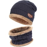 Bequemer Laden Hommes Femmes Hiver Bonnet Écharpe Ensemble Chaud Tricot Doublé Polaire Chapeau Cache-Cou Cadeau Homme Femme