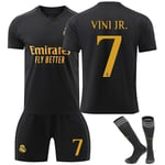 23-24 Real Madrid Second Away Soccer Kit Svart Nr. 7 Vinicius 1 Courtois 5 Bellingham SS S NO.7