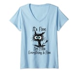 Womens Funny Cat Lover It's Fine I'm Fine Everything Is Fine V-Neck T-Shirt