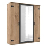 Armoire vernon style industriel 180 cm 4 portes chêne poutre et graphite