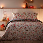 Fusion - Autumn Gonks Duvet Cover - Single Bedding Size (140 x 200cm) - Reversible (2 Colours) - 1x Pillowcase Included - Woodland Bedding in Natural & Navy Blue - Mushroom & Pumpkin Duvet Cover