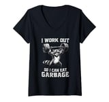 Womens I Work Out So I Can Eat Garbage Racoon Gym Lifting Weights V-Neck T-Shirt