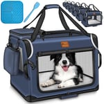 TRESKO® Caisse de transport pliable, avec tapis de fuite, spatule et réflecteurs, pour chiens et chats de petite et grande taille, sac robuste, taille XXL, 83 x 58 x 58 cm (bleu marine)