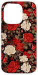 Coque pour iPhone 14 Pro Duo de roses classiques avec fleurs rouge foncé et crème