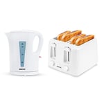 Geepas Cordless Electric Kettle & 4 Slice Bread Toaster Kitchen Combo Set | 1.7L 2200W Fast Boil Kettle |1400W Fast Toaster with 6 Level Browning Control | 2 Year Warranty, White