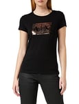 Armani Exchange Women's Basic T-Shirt with Logo On Bust, Black with Gold, M