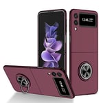 COQUE Étui pour Galaxy Z Flip 3 5G, de téléphone Tout Compris avec Support vidéo à Anneau, de téléphone Pliable pour Samsung Galaxy Z Flip 3 5G-vin Rouge