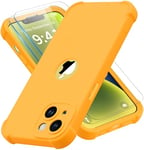 ORETECH 4 in 1 Case for iPhone 14 Case, with [2 x Tempered Glass Screen Protector] [Camera Protection] [Military Grade Protective] Thin Slim Fit Rubber Bumper iPhone 14 Phone Case Cover - Yellow