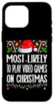 Coque pour iPhone 16 Pro Max Les plus susceptibles de jouer à des jeux vidéo sur des pyjamas amusants de Noël