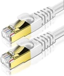 1m x 2 Pièces Pack Câble Ethernet Set Cat 8, Cable Internet avec Connecteurs RJ45 Plaqués Or Réseau Haut Débit de 40 Gigabit/S - 2000 MHz - Blanc