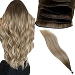 LaaVoo Extension Cheveux Naturel Tissage Marron Blonde Balayage Extension Tissage Cheveux Naturel Virgin Blonde Brun à Brun Clair Ombre 55cm 25g Tissage Extension Cheveux Humain Naturel Inject #4/7/80