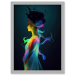 Nature Fairy In Colourful Fluorescent Light Dress Artwork Framed Wall Art Print A4