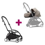 Stokke Pack chassis poussette YOYO³ Noir + pack nouveau-né 0+ Taupe