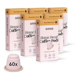 Grind Decaf House Blend Coffee Pods – Pack of 60 Coffee Capsules – Nespresso® Original Machine Compatible Pods – Home-Compostable Coffee Pods – Tasting Notes of Dark Chocolate, Raisins, Brown Sugar