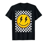 Checkered Happy Vibe Yellow Smile Face Retro Meme T-Shirt