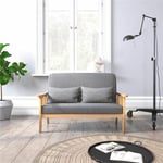 Canapé 2 Places,Fauteuil Salon Scandinave Cadre en Bois Surface en Tissu Lin,Gris Foncé - Mondeer