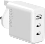 65W USB C GaN Fast Charger Plug 3-Port For iPhone Samsung MacBook iPad Pro/Air