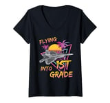 Womens Flying Into 1st Grade Fighter Jet Plane Back To School V-Neck T-Shirt