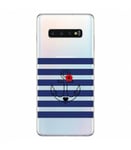 Coque Galaxy S10e ancre raye fleur coeur bleu transparente