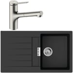 Hansgrohe - Evier 1 bac 840 S52 synthèse noir + robinet de cuisine avec douchette Zesis M33 150 2 jets aspect acier inox