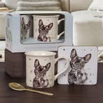 French Bulldog Dog Mug & Coaster Set Best Friend Fine China Ideal Gift box Xmas