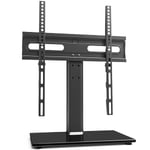 Universal TV Stand/Base Table Top TV Stand with Wall Mount for 27 to 55 inch 9 Level Height Adjustable, Heavy Duty Tempered Glass Base, Holds up to 88lbs Screens, HT06B-001
