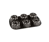 Nordic Ware Original Bundtlette Pan, Cast Aluminium Mini Bundt Tin, Bundt Cake Tin for 6 Cakes, Cake Mould Colour: Graphite