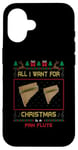 Coque pour iPhone 16 Pull moche avec inscription « All I Want For Christmas Is A Pan Flute Music »