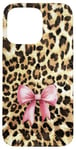 iPhone 15 Pro Max Leopard Cheetah Pattern With Light Pink Bow Coquette Girl Case